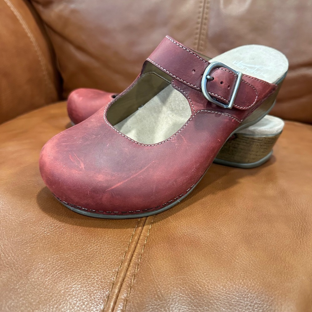 Dansko Clogs Women Red Leather Mary Jane Mules Wedge Comfort Cottagecore 40